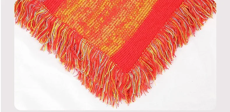 Autumn Winter Batwing Sleeve Rainbow Striped Poncho Women Fashion Sweater Cloak 2025 New Pullover Shawl Female Tassel Cape