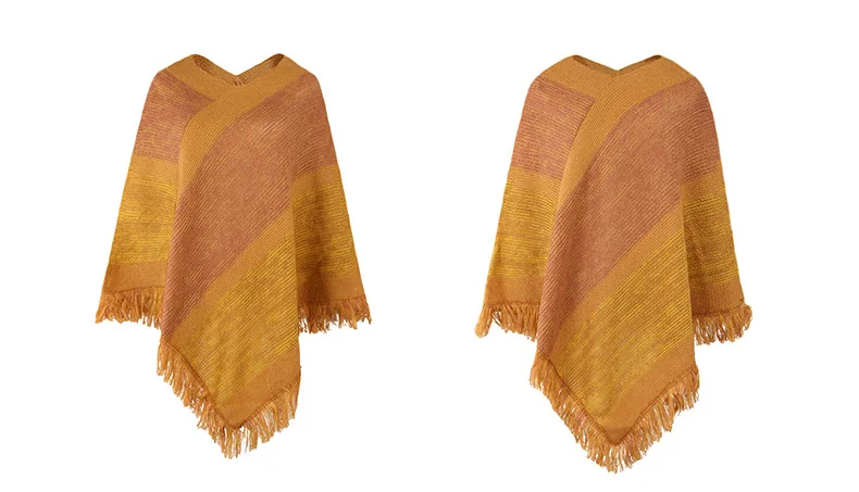 Autumn Winter Batwing Sleeve Rainbow Striped Poncho Women Fashion Sweater Cloak 2025 New Pullover Shawl Female Tassel Cape