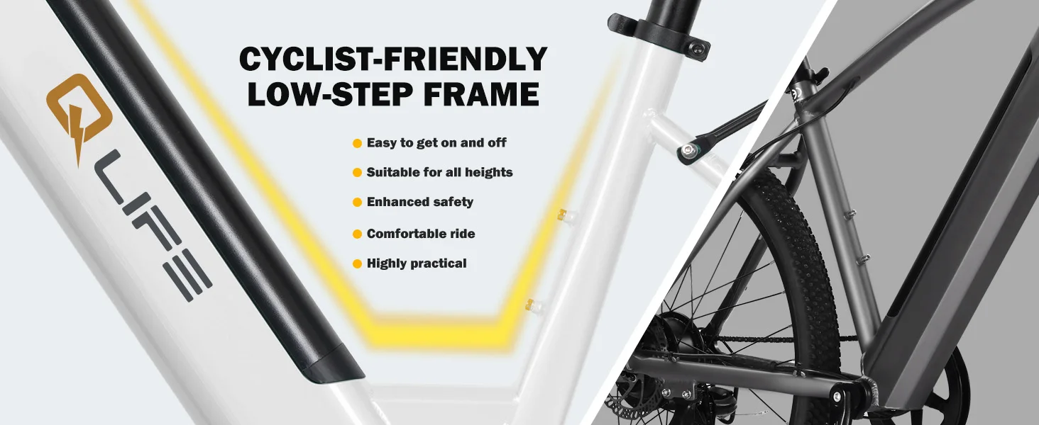 Qlife Cityone ST 2.0  26" Electric Bike for Adults, 1200W Peak Motor 48V 10.4Ah Battery, 28MPH 55 Miles, 7-Speed Electric Bicycle with Front Suspension