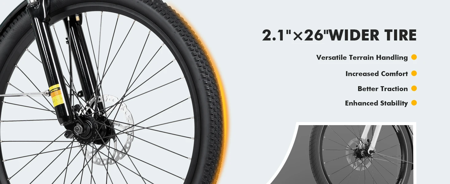 Qlife Cityone ST 2.0  26" Electric Bike for Adults, 1200W Peak Motor 48V 10.4Ah Battery, 28MPH 55 Miles, 7-Speed Electric Bicycle with Front Suspension