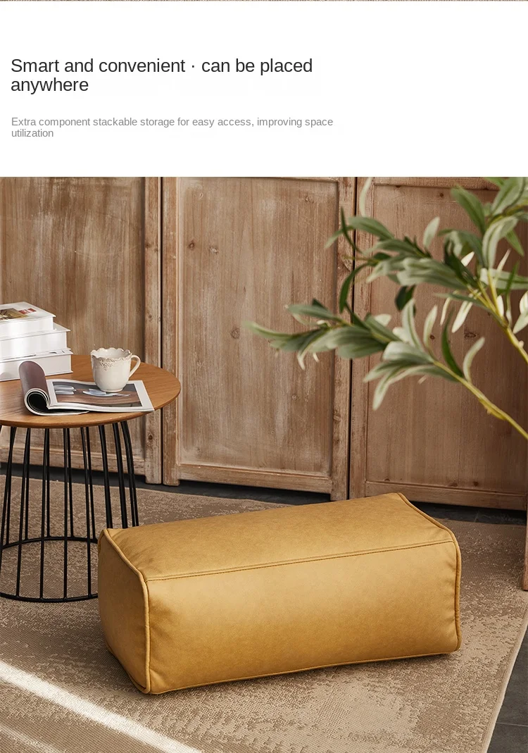 OTAUTAU Big Faux Leather Ottoman Pouf Stool with Filling Bean Bag Footrest Footstool Corner Door Side Seat Futon Frameless JD007