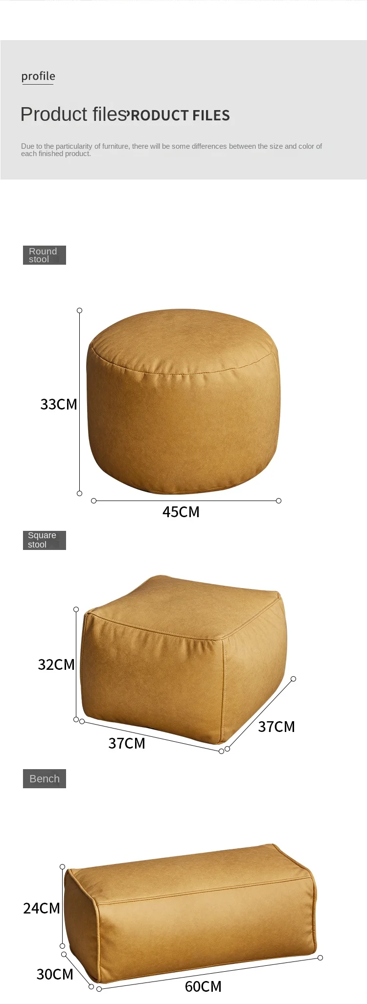 OTAUTAU Big Faux Leather Ottoman Pouf Stool with Filling Bean Bag Footrest Footstool Corner Door Side Seat Futon Frameless JD007