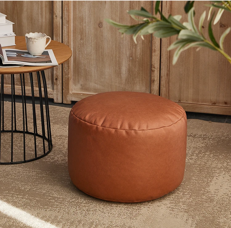 OTAUTAU Big Faux Leather Ottoman Pouf Stool with Filling Bean Bag Footrest Footstool Corner Door Side Seat Futon Frameless JD007