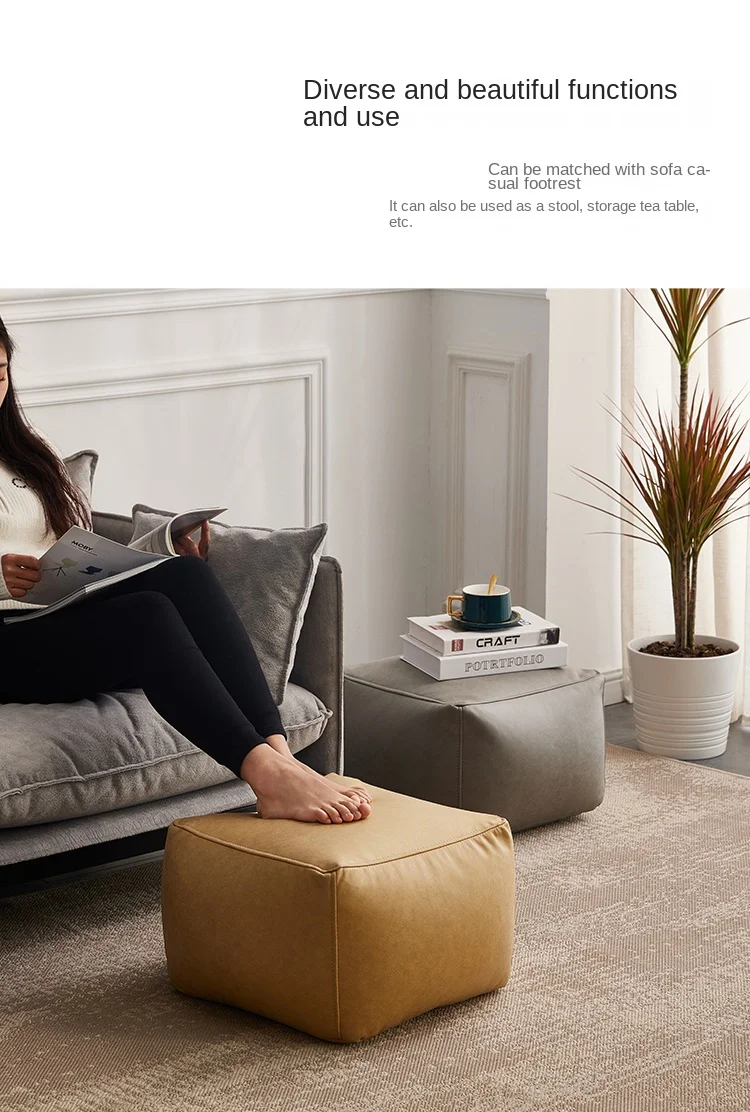 OTAUTAU Big Faux Leather Ottoman Pouf Stool with Filling Bean Bag Footrest Footstool Corner Door Side Seat Futon Frameless JD007