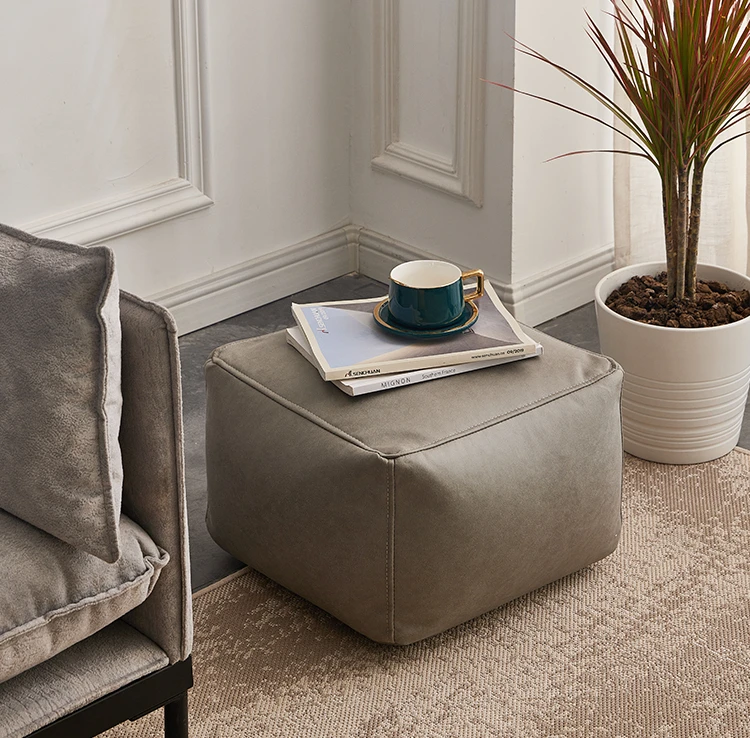 OTAUTAU Big Faux Leather Ottoman Pouf Stool with Filling Bean Bag Footrest Footstool Corner Door Side Seat Futon Frameless JD007