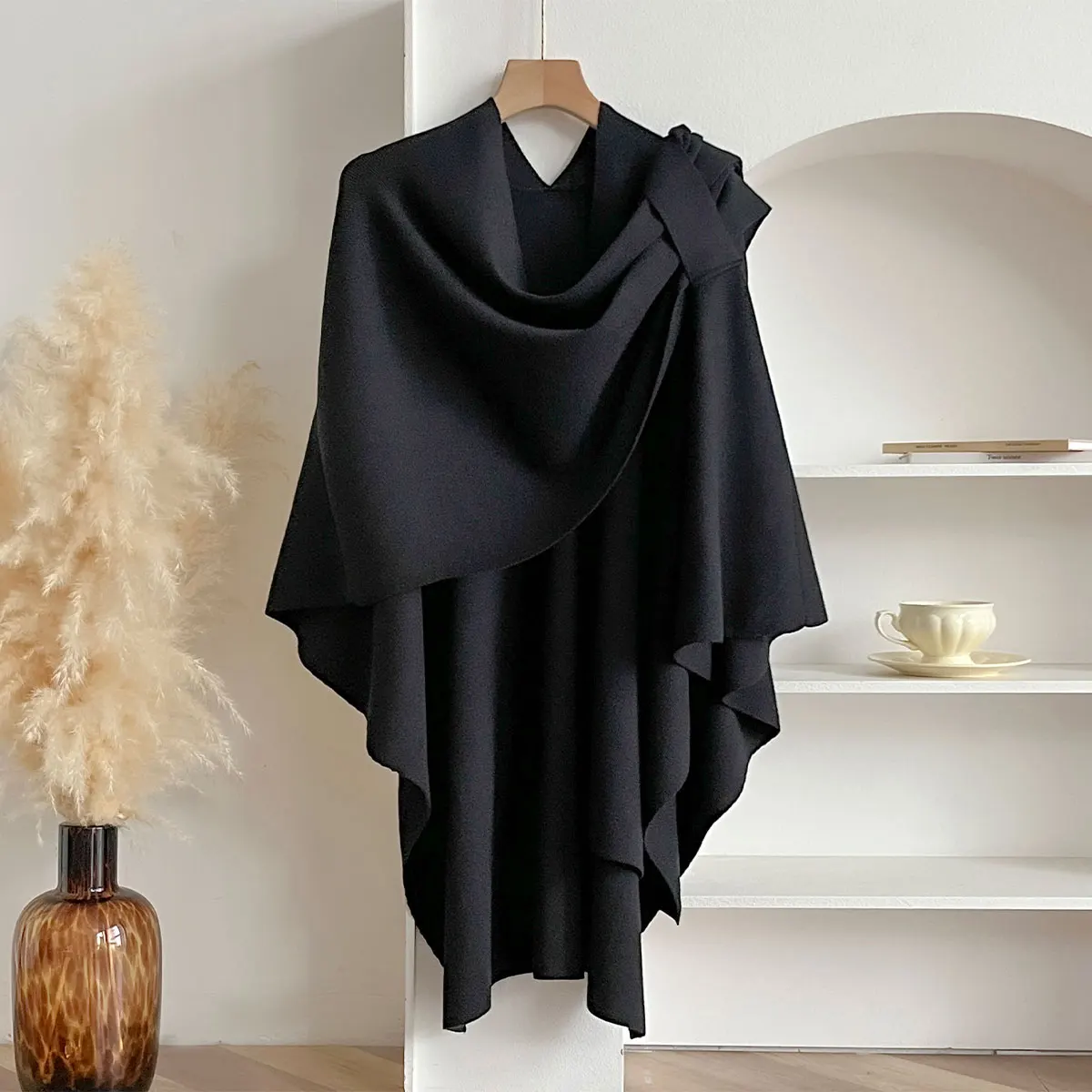Women Poncho Winter Warm Solid Color Shawl Double Sided Designer Blanket Luxury Scarf Female Cloak Cashmere Pashmina Cape Stole