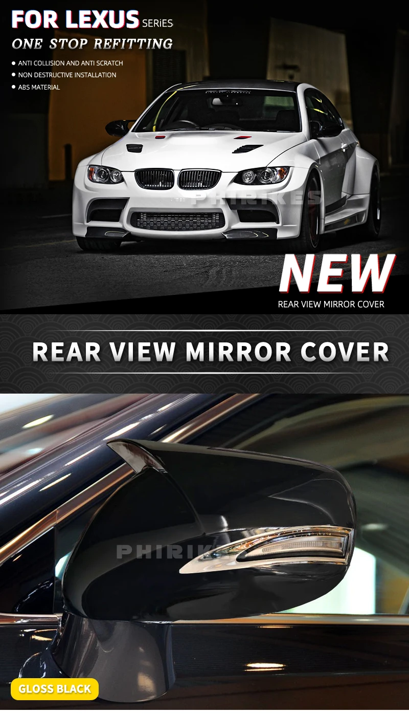 For LHD Lexus IS350 IS250 ES350 2008-2012 Car Rearview Side Mirror Cover Wing Cap Sticker Exterior Door Case Trim Carbon