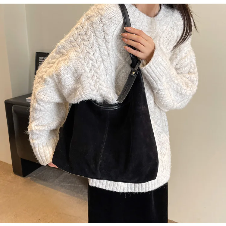 Women Suede Shoulder Bag with Zipper Hobo Bags Large Capacity Handbag Slouchy Bag Commuter Travel Bag Purses and Handbags