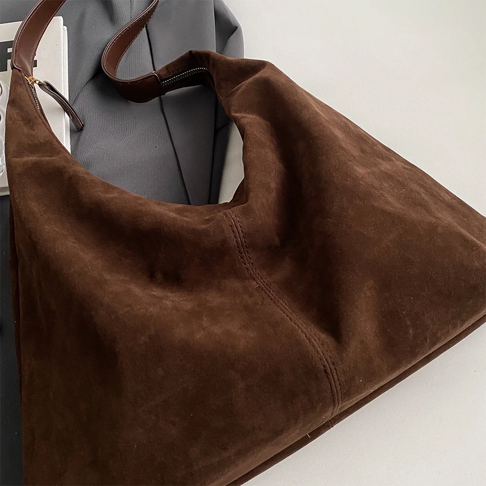 Women Suede Shoulder Bag with Zipper Hobo Bags Large Capacity Handbag Slouchy Bag Commuter Travel Bag Purses and Handbags