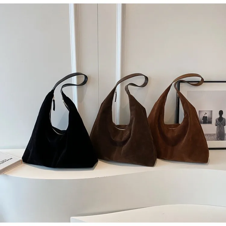 Women Suede Shoulder Bag with Zipper Hobo Bags Large Capacity Handbag Slouchy Bag Commuter Travel Bag Purses and Handbags