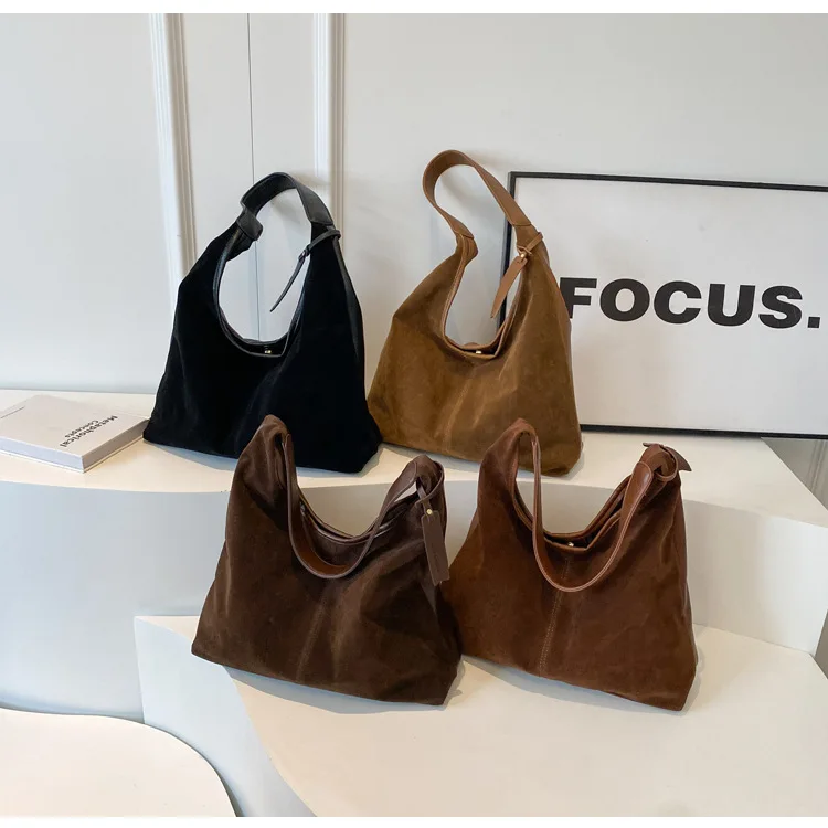Women Suede Shoulder Bag with Zipper Hobo Bags Large Capacity Handbag Slouchy Bag Commuter Travel Bag Purses and Handbags