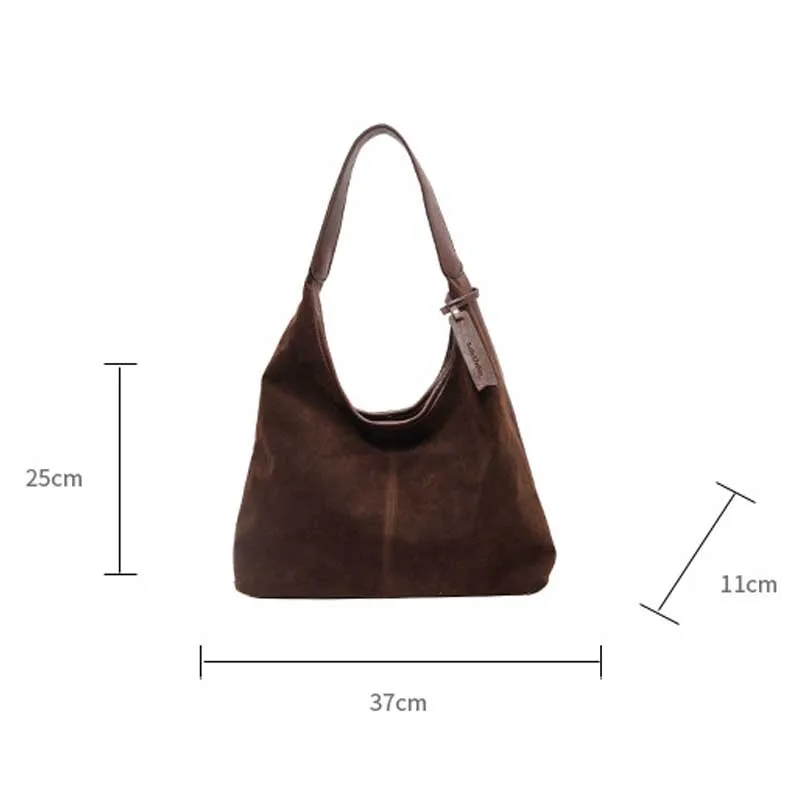 Women Suede Shoulder Bag with Zipper Hobo Bags Large Capacity Handbag Slouchy Bag Commuter Travel Bag Purses and Handbags