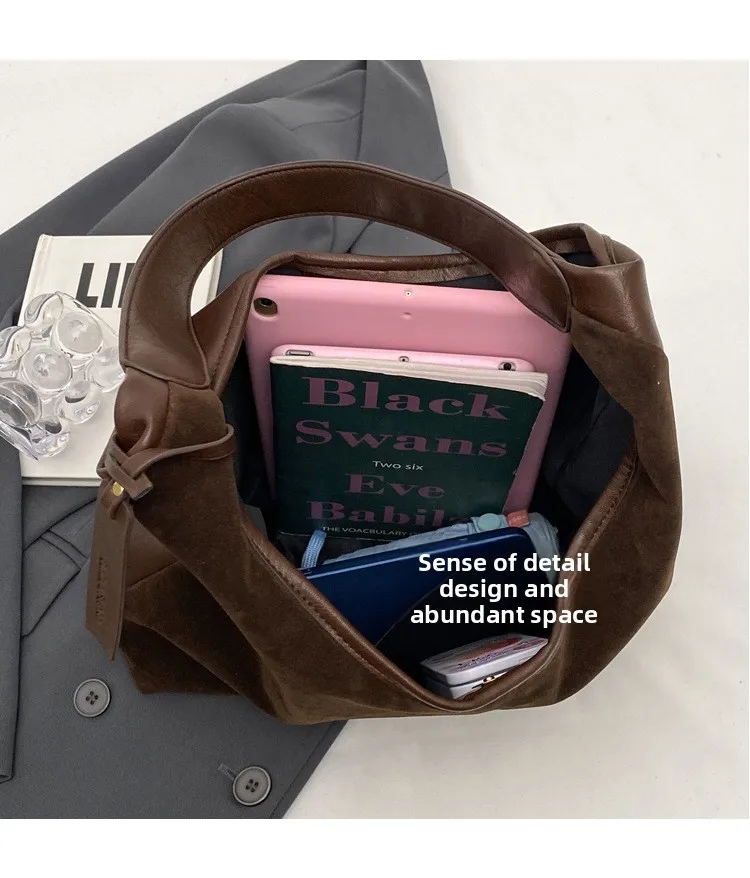 Women Suede Shoulder Bag with Zipper Hobo Bags Large Capacity Handbag Slouchy Bag Commuter Travel Bag Purses and Handbags