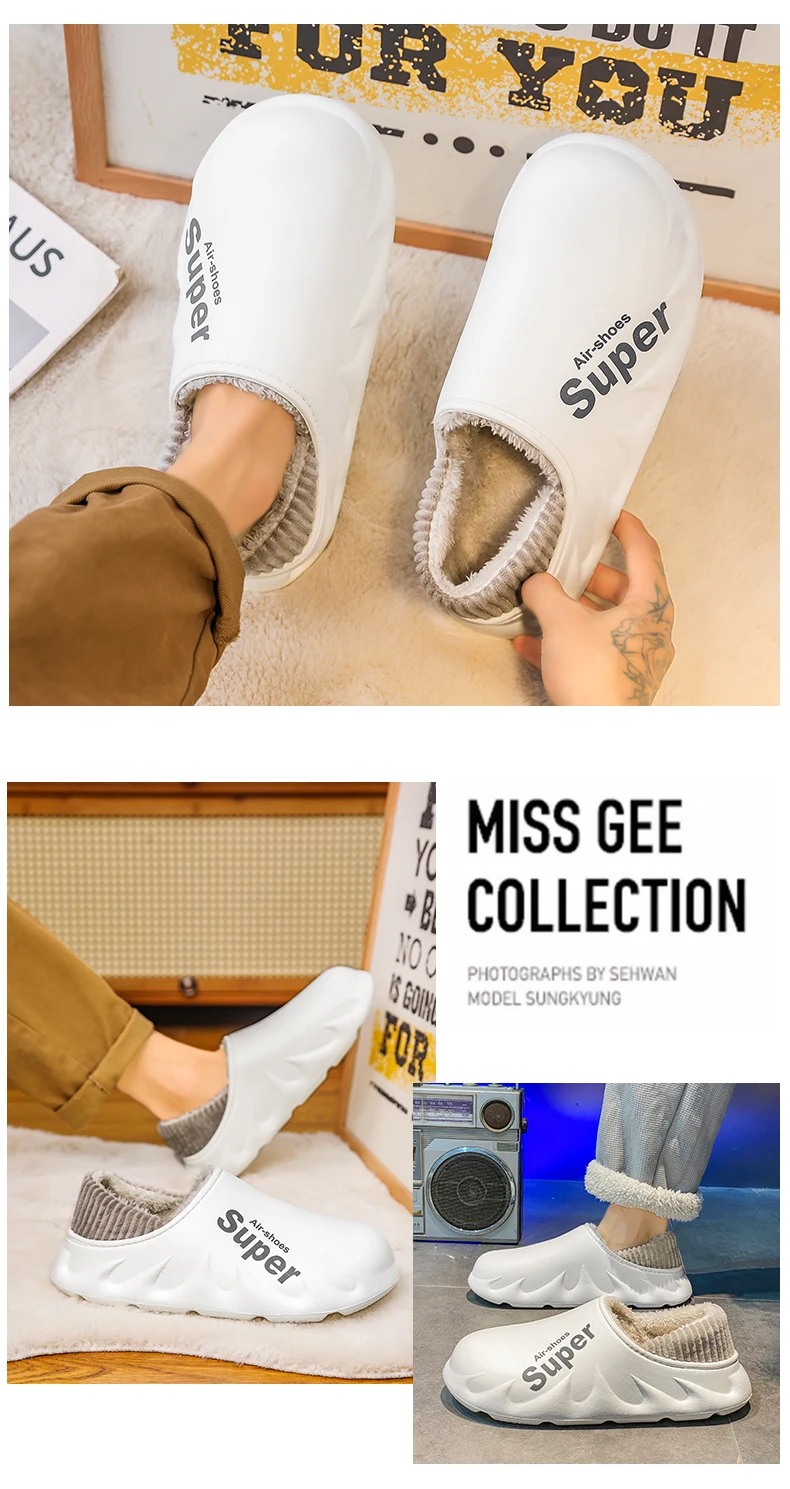 Women Men Winter Warm EVA Soft Sole Waterproof Slides Slippers Slip On Scuff Clogs Short Plush Platform House Shoes Indoor