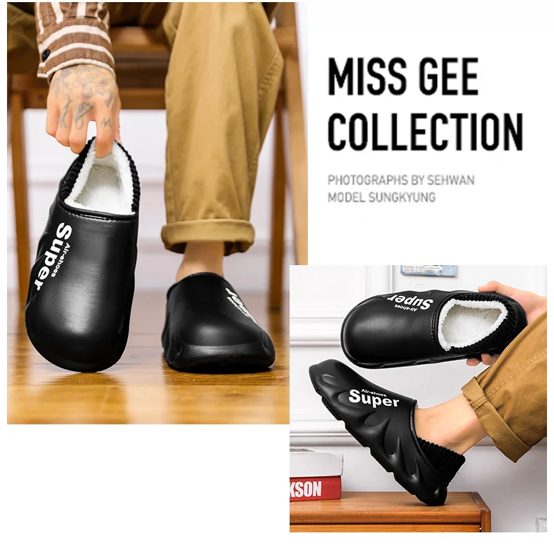 Women Men Winter Warm EVA Soft Sole Waterproof Slides Slippers Slip On Scuff Clogs Short Plush Platform House Shoes Indoor