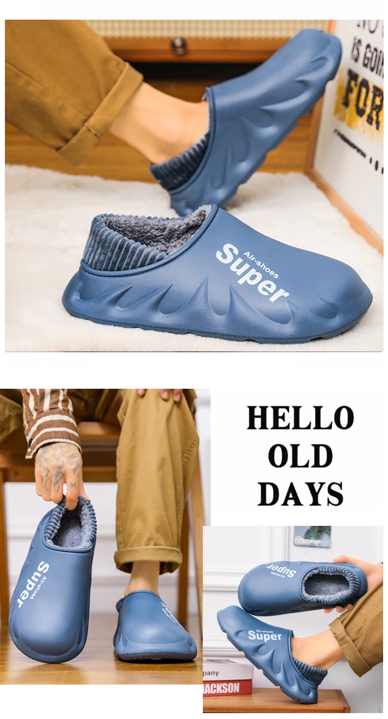 Women Men Winter Warm EVA Soft Sole Waterproof Slides Slippers Slip On Scuff Clogs Short Plush Platform House Shoes Indoor