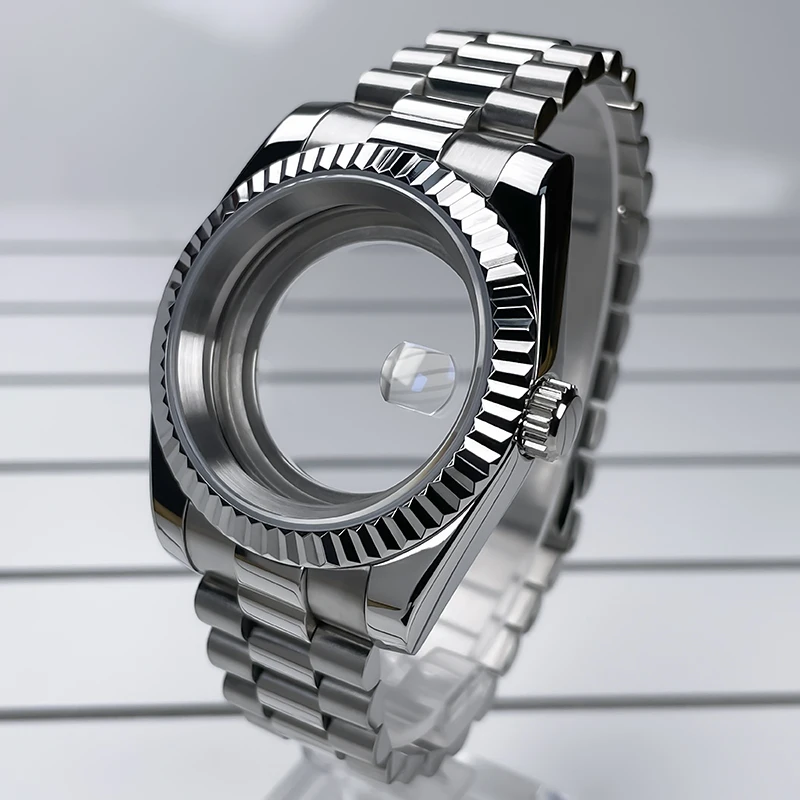 NH35 Case 39mm DJ Bezel Sapphire Glass Mirror Stainless Steel President Bracelet Suitable For NH35 NH36 Seik Movement Mod Parts