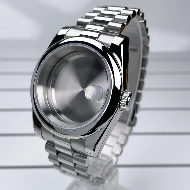 NH35 Case 39mm DJ Bezel Sapphire Glass Mirror Stainless Steel President Bracelet Suitable For NH35 NH36 Seik Movement Mod Parts