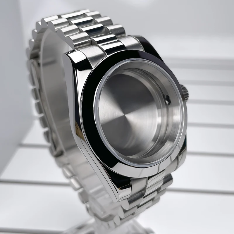 NH35 Case 39mm DJ Bezel Sapphire Glass Mirror Stainless Steel President Bracelet Suitable For NH35 NH36 Seik Movement Mod Parts