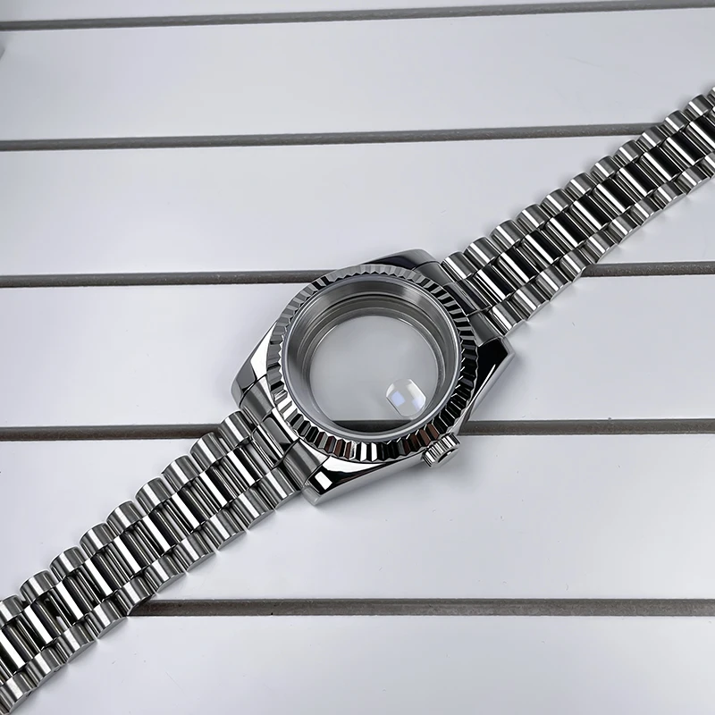 NH35 Case 39mm DJ Bezel Sapphire Glass Mirror Stainless Steel President Bracelet Suitable For NH35 NH36 Seik Movement Mod Parts