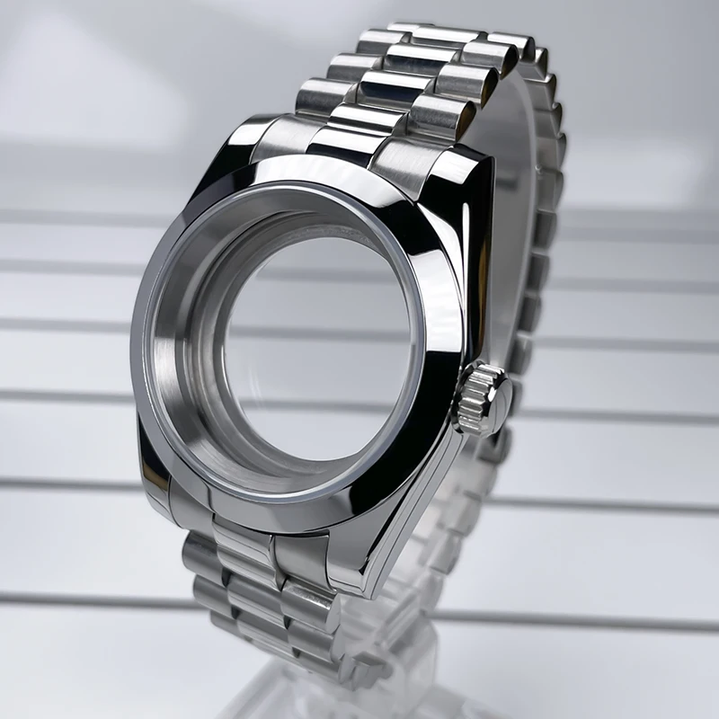 NH35 Case 39mm DJ Bezel Sapphire Glass Mirror Stainless Steel President Bracelet Suitable For NH35 NH36 Seik Movement Mod Parts