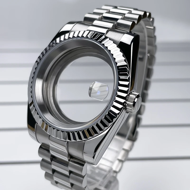 NH35 Case 39mm DJ Bezel Sapphire Glass Mirror Stainless Steel President Bracelet Suitable For NH35 NH36 Seik Movement Mod Parts