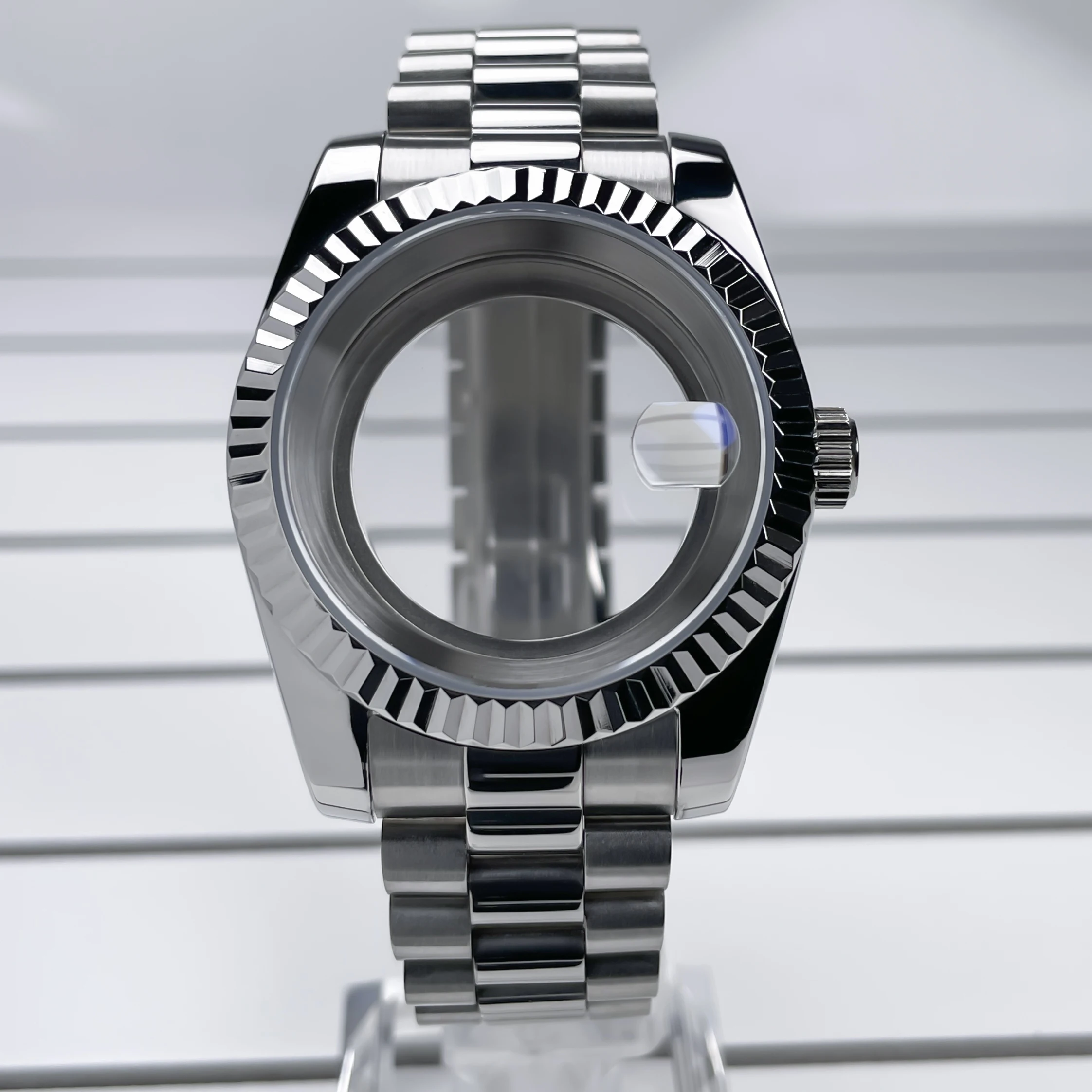 NH35 Case 39mm DJ Bezel Sapphire Glass Mirror Stainless Steel President Bracelet Suitable For NH35 NH36 Seik Movement Mod Parts