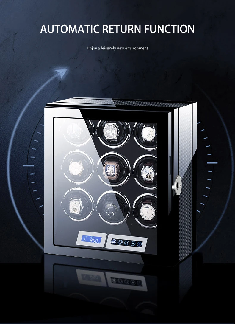 Luxury Automatic Watch Winder12 24 30 Slot Wood Mechanical Watch Box Fingerprint Unlock Quiet Mabuchi Motor Watches Storage Safe