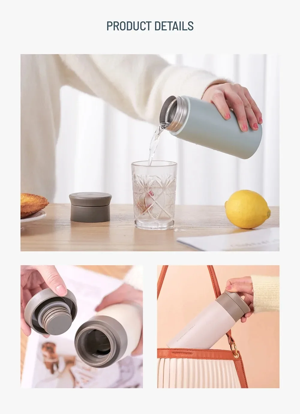 350/500ML Tyeso Stainless Steel Insulated Water Bottle Simple Round Shoulder Travel Mug Portable Frosted Ins Style Design