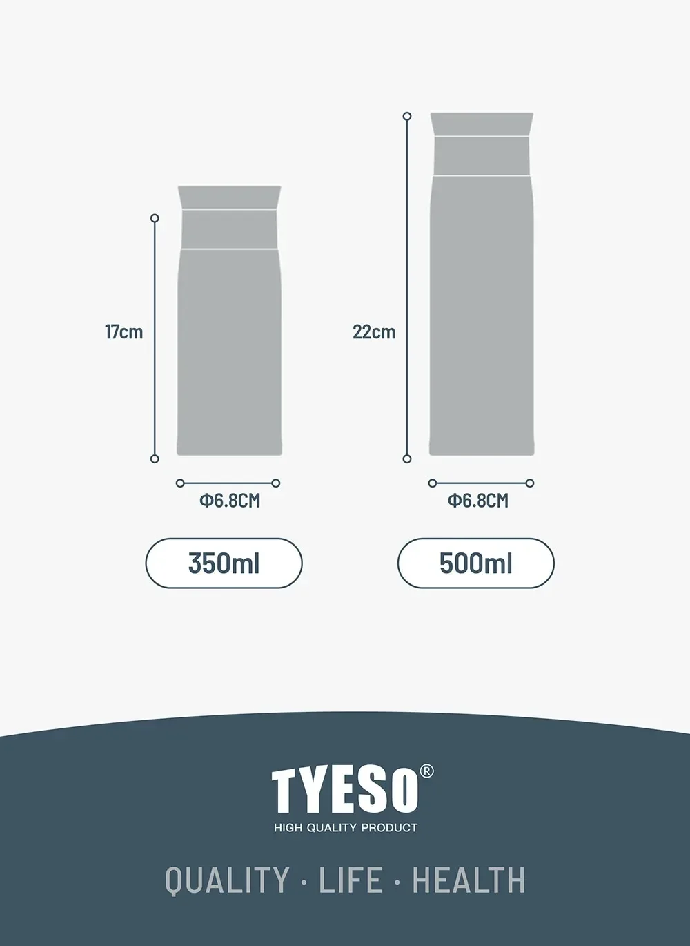 350/500ML Tyeso Stainless Steel Insulated Water Bottle Simple Round Shoulder Travel Mug Portable Frosted Ins Style Design
