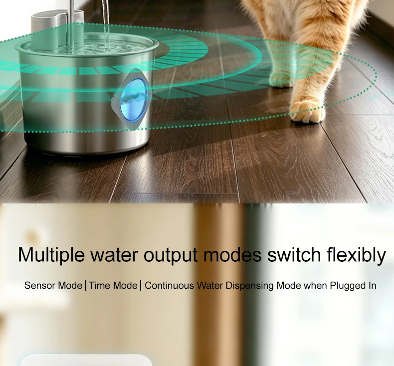 Smart Cordless Cat Water Fountain with 304 Stainless Steel 2.2L Capacity Pet Water Dispenser Automatic Feeder for Cats And Do