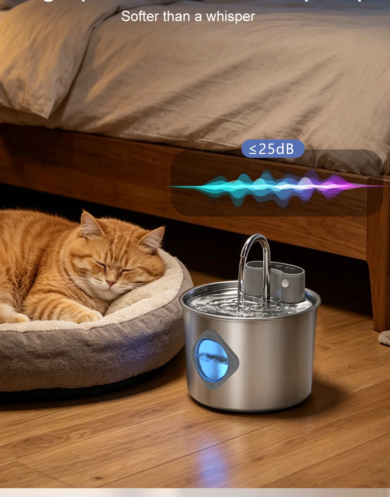 Smart Cordless Cat Water Fountain with 304 Stainless Steel 2.2L Capacity Pet Water Dispenser Automatic Feeder for Cats And Do