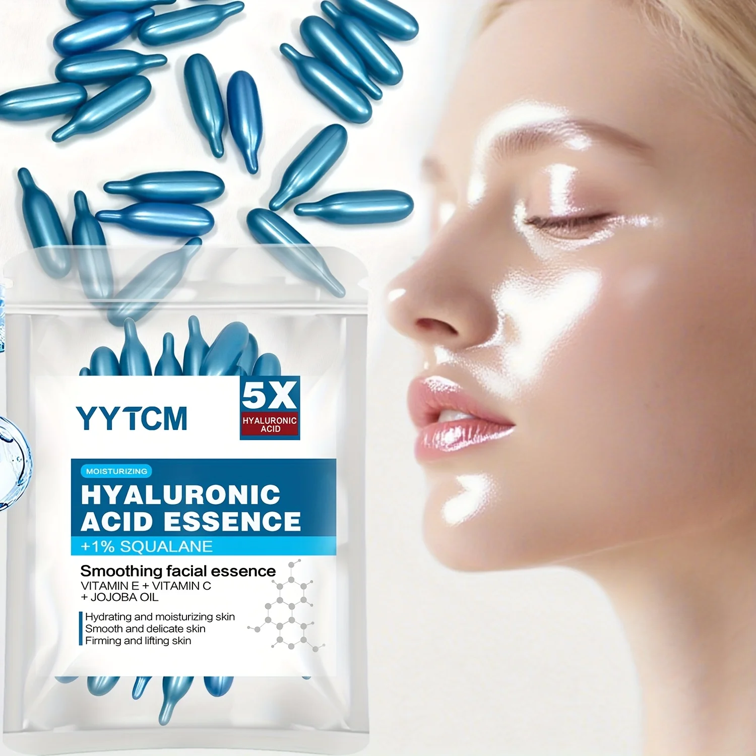 Hyaluronic Acid Deep Moisturizing Capsule Essence, Deep Moisturizing and Brightening Skin Essence (0.4g X 30 Capsules)/Bag - 1 B