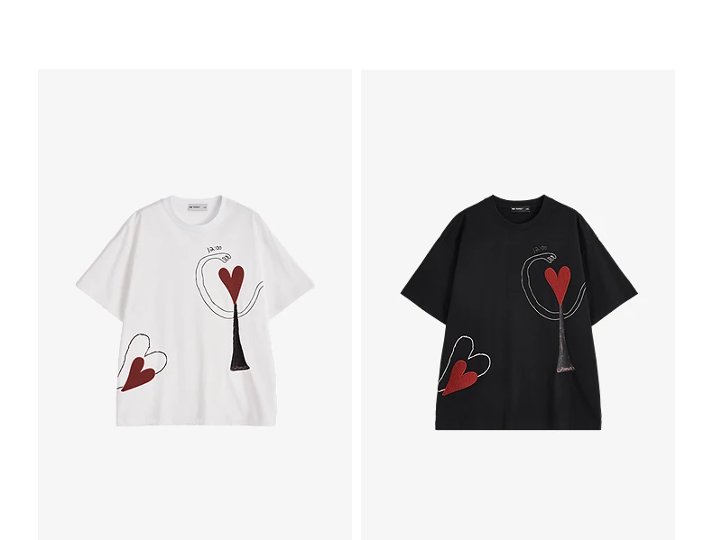 TOYOUTH Women T-shirt 2026 Summer New Antibacterial Pure Cotton Round Neck Loose Fun Abstract Love Towel Embroidered Top