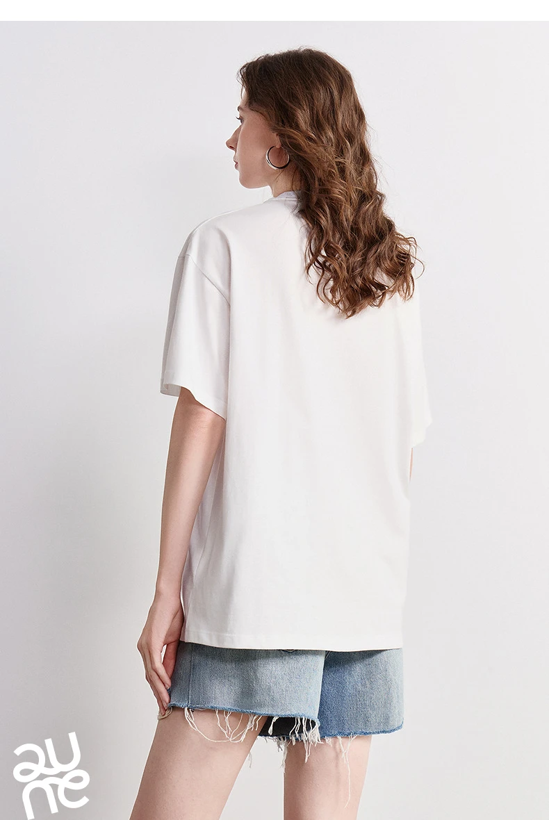 TOYOUTH Women T-shirt 2026 Summer New Antibacterial Pure Cotton Round Neck Loose Fun Abstract Love Towel Embroidered Top
