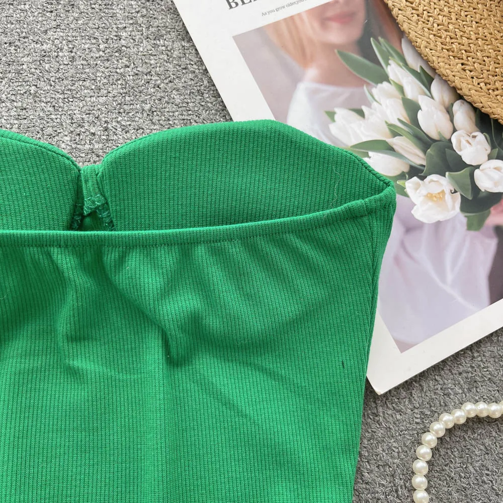 Strapless Western Style Skinny Tanks Camis for Women Summer Casual Solid Colours Female Corset Crop Tube Tops with Built In Bras