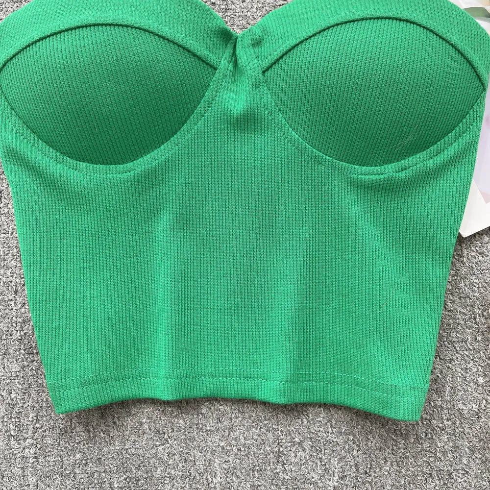 Strapless Western Style Skinny Tanks Camis for Women Summer Casual Solid Colours Female Corset Crop Tube Tops with Built In Bras
