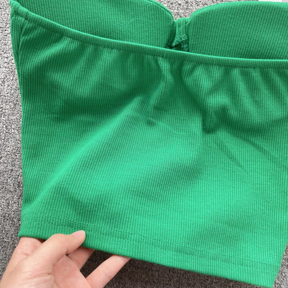 Strapless Western Style Skinny Tanks Camis for Women Summer Casual Solid Colours Female Corset Crop Tube Tops with Built In Bras
