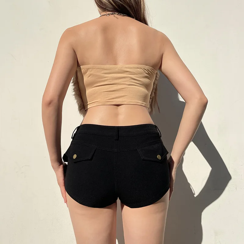 Goth Dark Punk Style Metal Buckle Ultrashort Pants Mall Goth Low Waist Skinny Shorts Cyber Y2K Streetwear Women Alt Hot Pants