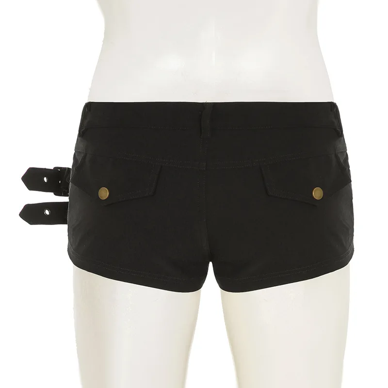 Goth Dark Punk Style Metal Buckle Ultrashort Pants Mall Goth Low Waist Skinny Shorts Cyber Y2K Streetwear Women Alt Hot Pants