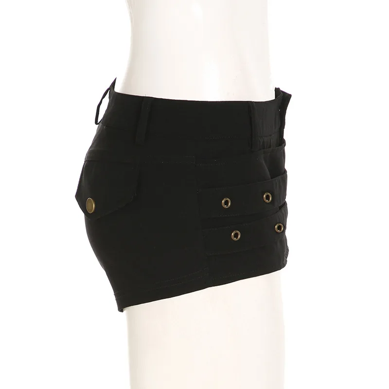 Goth Dark Punk Style Metal Buckle Ultrashort Pants Mall Goth Low Waist Skinny Shorts Cyber Y2K Streetwear Women Alt Hot Pants