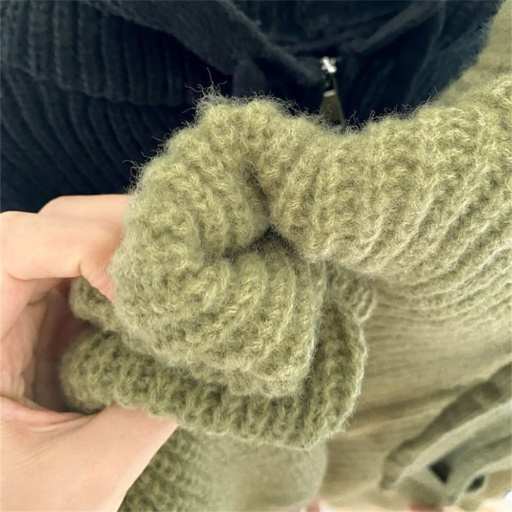 Woman Japanese Retro Hooded Knitted Cardigan Female Autumn Winter Zipper Pockets Sweater Coat Women Casual Loose Solid Knitwear
