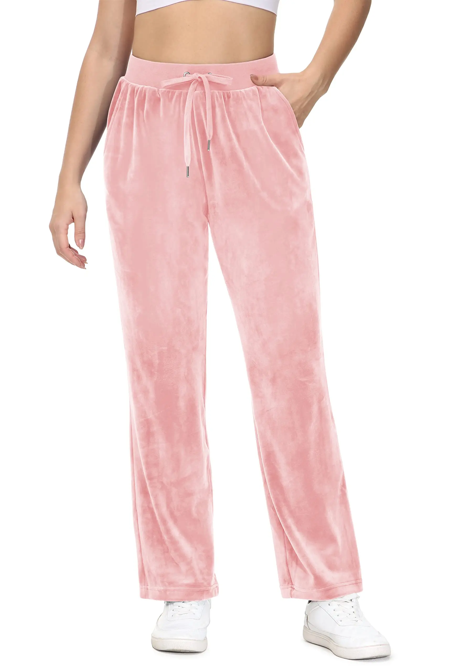 TACVASEN Winter Velvet Pants Womens Drawstring Elastic Waist Fleece Pants Workout Lounge Yoga Velour Pants Sweatpants Jogger