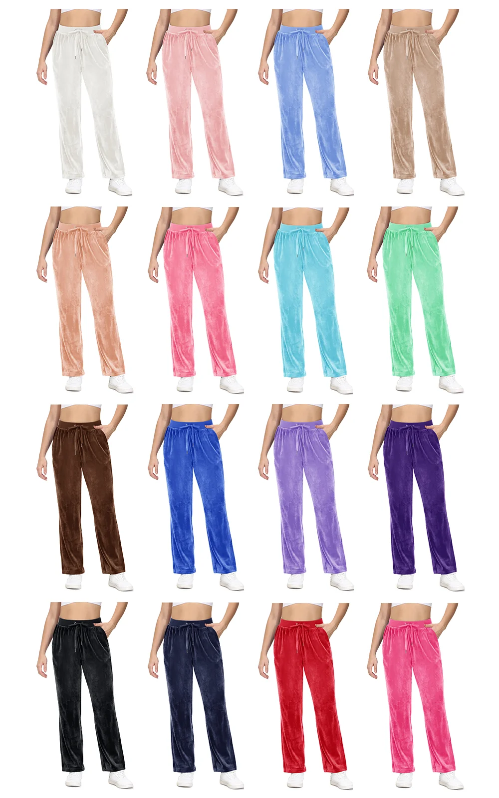 TACVASEN Winter Velvet Pants Womens Drawstring Elastic Waist Fleece Pants Workout Lounge Yoga Velour Pants Sweatpants Jogger