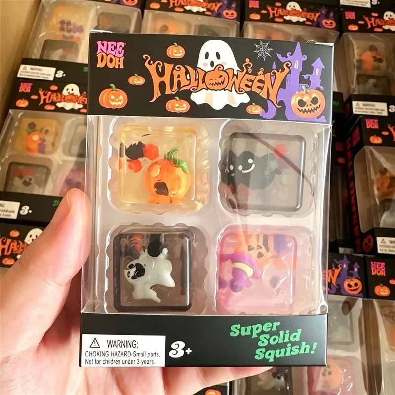 Schylling Needoh Halloween Teenie Mini Ice Cube 4Pack Fidger Sensory Toy Maltose Slow Rebound Anxiety Relief Squeeze Stress Ball