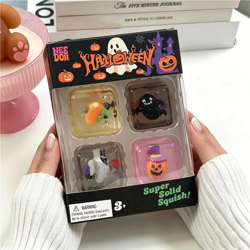Schylling Needoh Halloween Teenie Mini Ice Cube 4Pack Fidger Sensory Toy Maltose Slow Rebound Anxiety Relief Squeeze Stress Ball