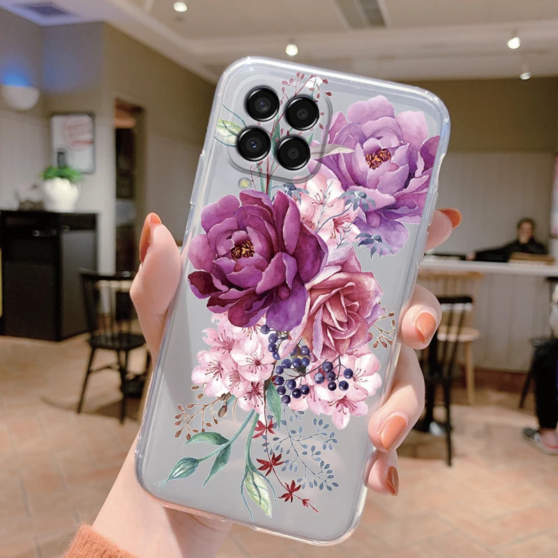 For Samsung Galaxy M33 5G Case Cover Cute Butterfly Flowers Protective Phone Case For Samsung M14 M15 M54 M55 M34 Transparent