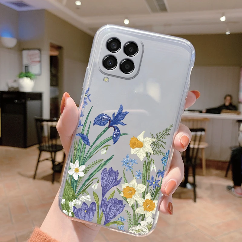 For Samsung Galaxy M33 5G Case Cover Cute Butterfly Flowers Protective Phone Case For Samsung M14 M15 M54 M55 M34 Transparent