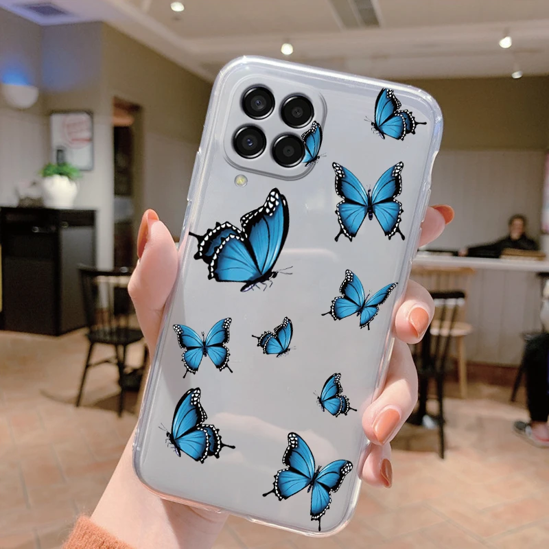 For Samsung Galaxy M33 5G Case Cover Cute Butterfly Flowers Protective Phone Case For Samsung M14 M15 M54 M55 M34 Transparent