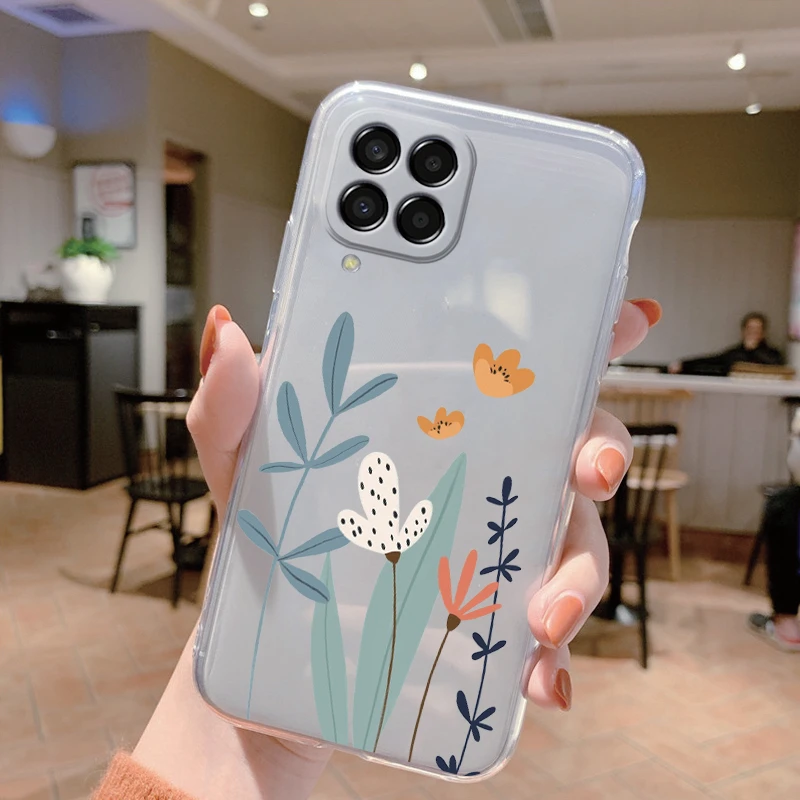 For Samsung Galaxy M33 5G Case Cover Cute Butterfly Flowers Protective Phone Case For Samsung M14 M15 M54 M55 M34 Transparent